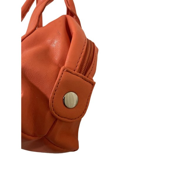 Orange Studded Synthetic Plastic Double Strap Zip Closure Hand Bag Purse - Picture 4 of 8